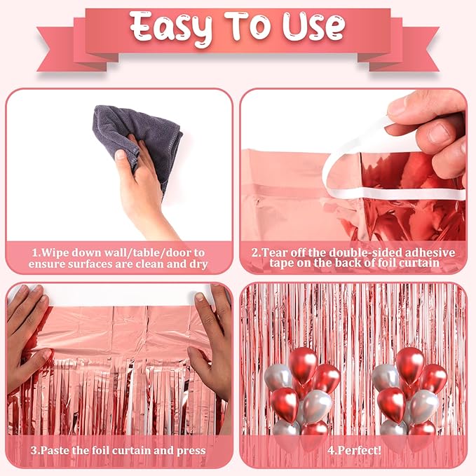 2 Pack Rose Gold Foil Fringe Backdrop Curtains, Tinsel Streamers Birthday Party - Image 4