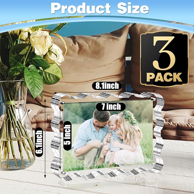 Aheroi 5x7 Acrylic Photo Frames, 3 Pack Clear Picture Sign Holder Freestanding - Image 2