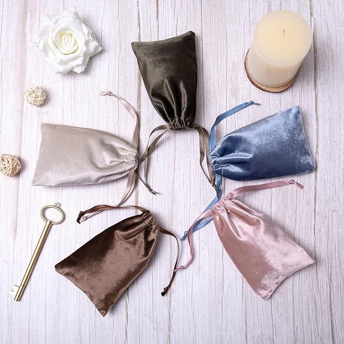 QIANF 12pcs Dusty Blue Velvet Drawstring Bags 4x6 inches Glossy Small Velvet - Image 8