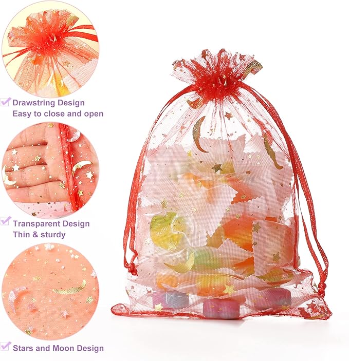 100PCS Moon Star Organza Bags, 4x6" Wedding Favors Bags - Image 3