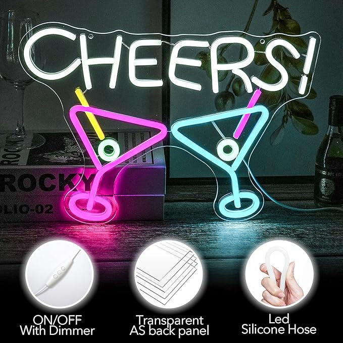Cheers Neon Sign, Bar Cocktail Neon Sign - Image 3