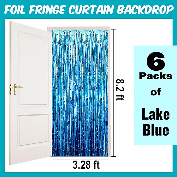 6 Pack Lake Blue Foil Fringe Curtains Backdrop, 3.28 x 8.2 Ft Metallic - Image 2