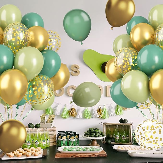 Paready Sage Green Gold Balloons, Retro Avocado Party Balloons - Image 6