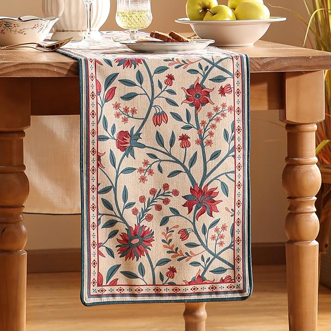 Farmhouse Berry Red Floral Table Runner - Image 2