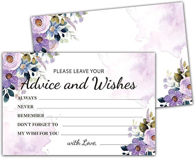 Purple Floral Advice and Wishes Cards, Mr and Mrs, Bride Shower, Wedding by Levitatinyear