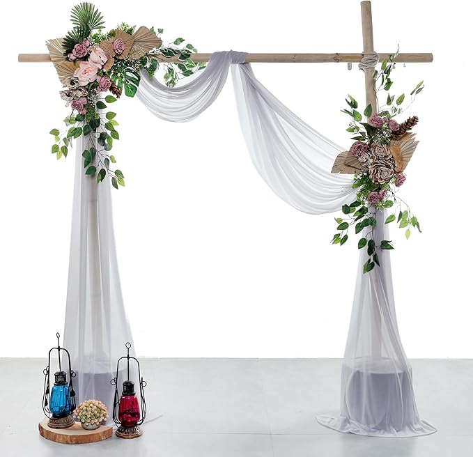 VDS Pack of 3 Panel Wedding Arch Draping Fabric Sheer Chiffon Fabric Drapery - Image 2