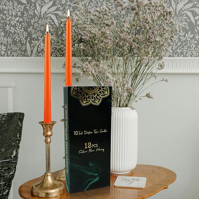10 Inch Orange Slender Taper Candles Set - Image 4