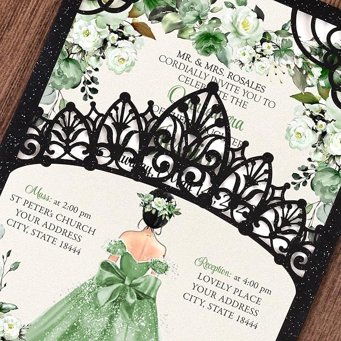 50Pcs Sage Green Crown Invitations - Image 4