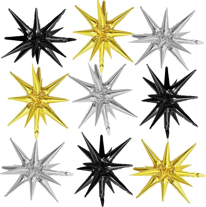 Black Gold Silver Star Balloons by Adorely