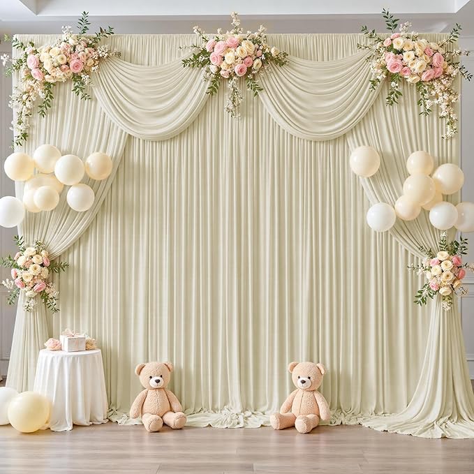 20ft x 12ft Beige Backdrop Curtains Wrinkle Free Backdrop Curtain - Image 4