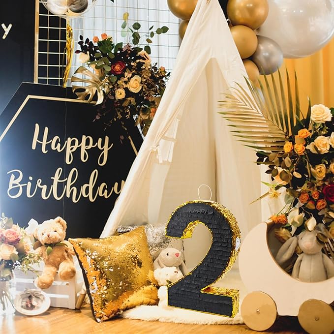 PCFING 20 Inch Number 2 Piñata Gold Black - Image 6