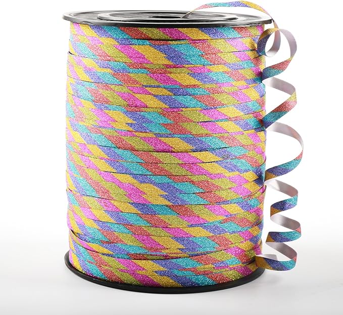 500 Yard Curling Ribbon, Rainbow Glitter Curly Ribbons by Winjeto