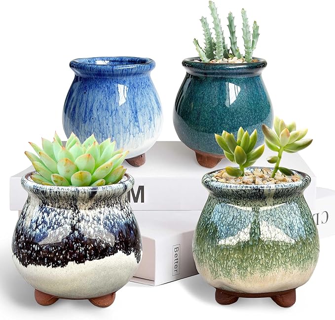 3 inch Glaze Handcraft Ceramic Pot Set, Small Cactus Planter - Image 5