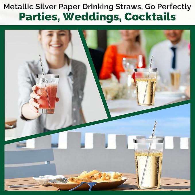 7.75 inch Disposable Silver Paper Straws 1000 Counts - Image 6