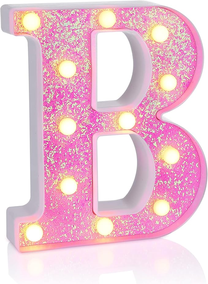 Foaky Pink Light up Letters，Pink Party Decorations, Girls Room Decor, Glitter by Foaky