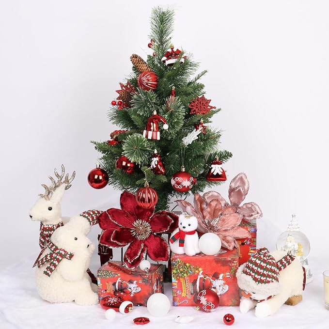 Red White Christmas Ornaments Set, - Image 5