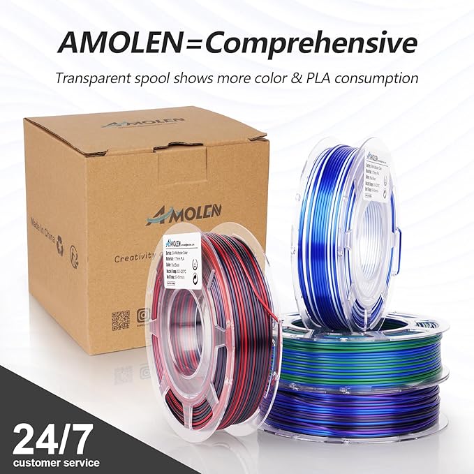 AMOLEN Silk PLA 3D Printer Filament Bundle, Shiny Fast Color Change 3D Printing - Image 6