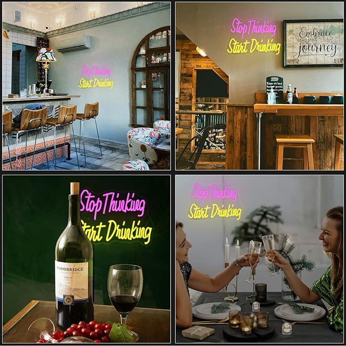 Wanxing LED Neon Sign for Wall Decor, Stop Thinking Start Drinking Neon Light - Image 6