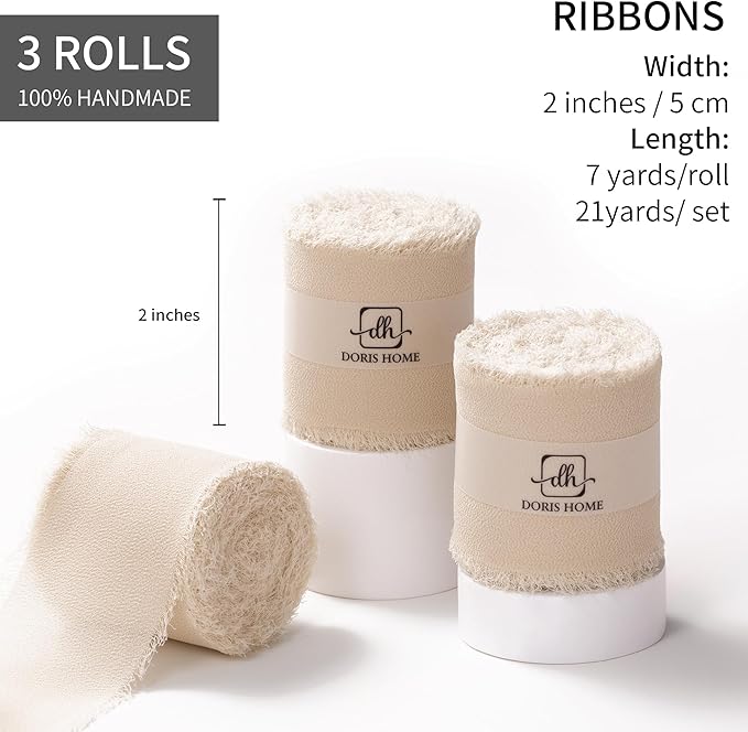 DORIS HOME Sand Chiffon Ribbon for Flower Bouquet, Handmade Frayed Ribbon for - Image 3