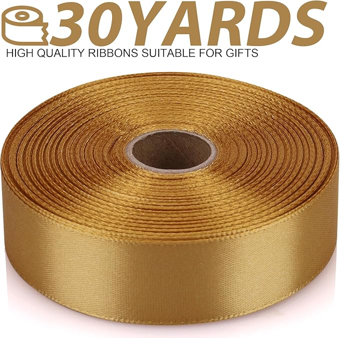Champagne Gold Ribbon 7/8 Inch 30 Yards Satin Craft Ribbon-Single Face - Image 2