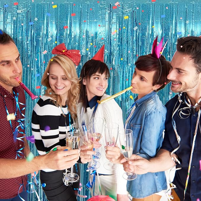 5 Pack Blue Tinsel Streamers Foil Fringe Curtains Backdrop - Image 4