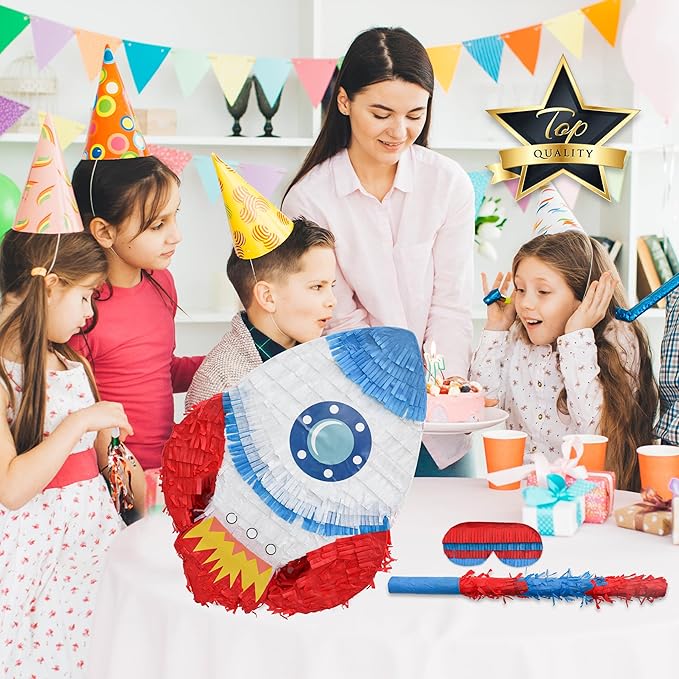 Rocket Pinatas Bundle with a Blindfold and Bat, Space Theme Birthday, Decoration - Image 7
