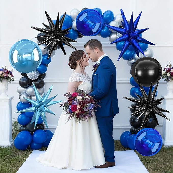 6Pcs Black Blue Foil Balloons, 22Inch Navy Blue Black 4D Round Ball Balloon and - Image 5