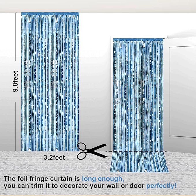 2 Pack 3.28 ft x 6.56 ft Light Blue Tinsel Curtain Party Backdrop - Image 2
