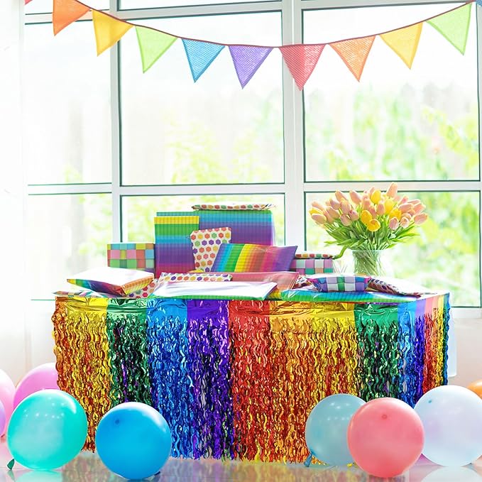 CCINEE 4 Packs Foil Fringe Table Skirt - Image 5