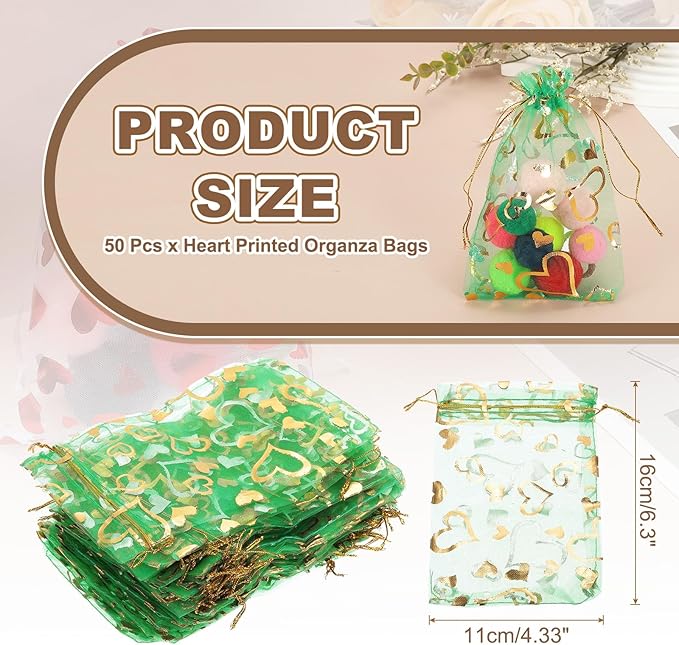 PATIKIL 50 Pcs 4x6 Inch Heart Printed Organza Bags - Image 2