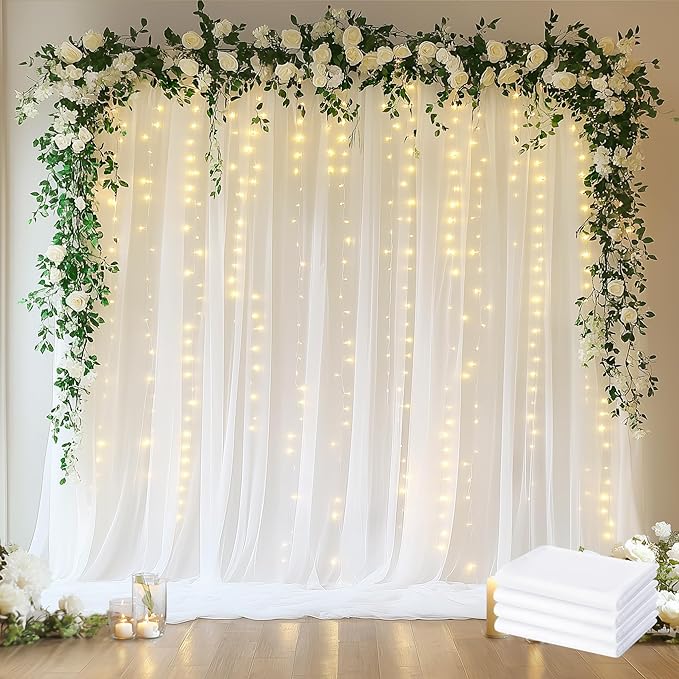 Fomcet Tulle Backdrop Curtains White 20FT X 10FT Tulle Curtains by Fomcet