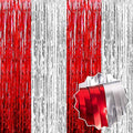 3 Pack Red Silver Foil Fringe Curtains Backdrop, 3.28 x 9.8 Ft Metallic by LANTIANCHEN