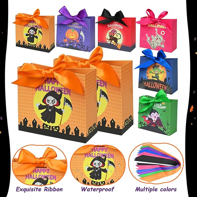 24PCS Halloween Goodies Bags, Trick or Treat Candy Gift Paper Bags Bulk - Image 4