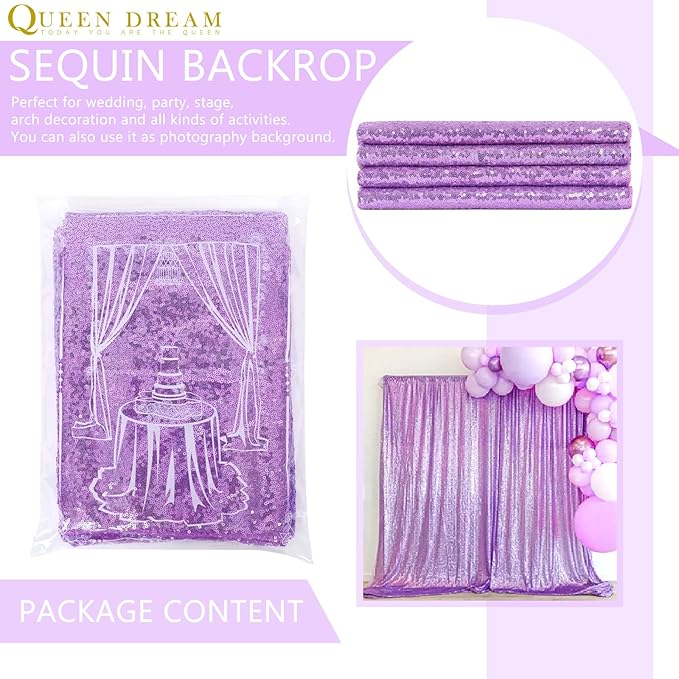 8ft x 8ft Light Purple Sequin Backdrop Curtain Glitter Photo Booth Backdrop - Image 7