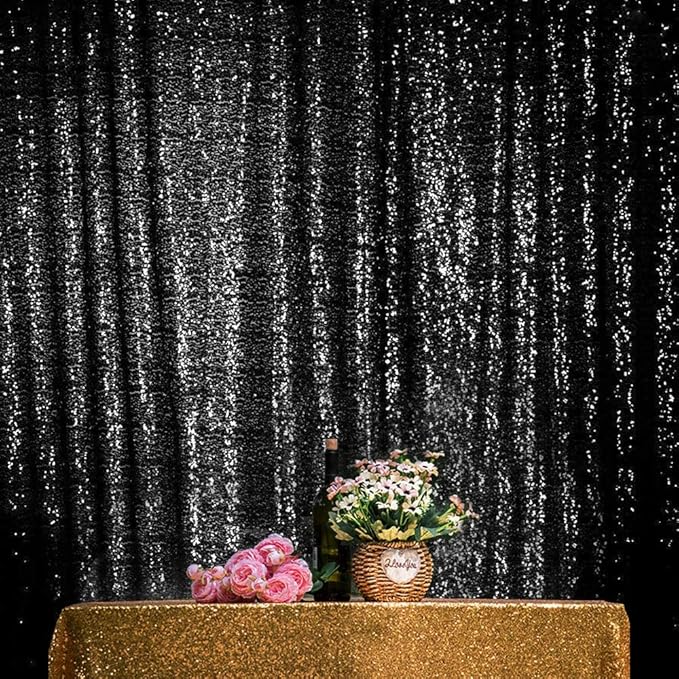 Black Sequin Curtains 10FTx10FT 1 Panel Black Sequin Backdrop - Image 6