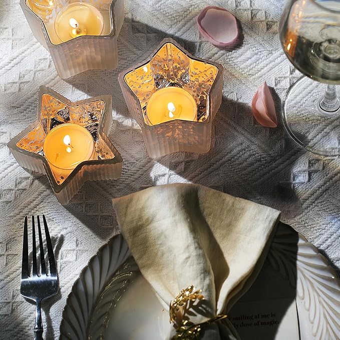Letine 10pcs Frosted Silver Ribbed Star Candle Cups - Image 4