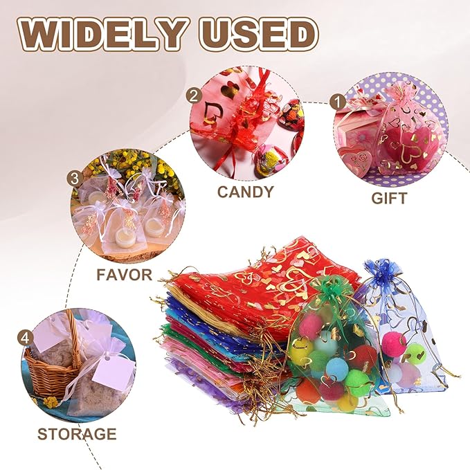 PATIKIL 50 Pcs 4x5 Inch Heart Printed Organza Bags - Image 5