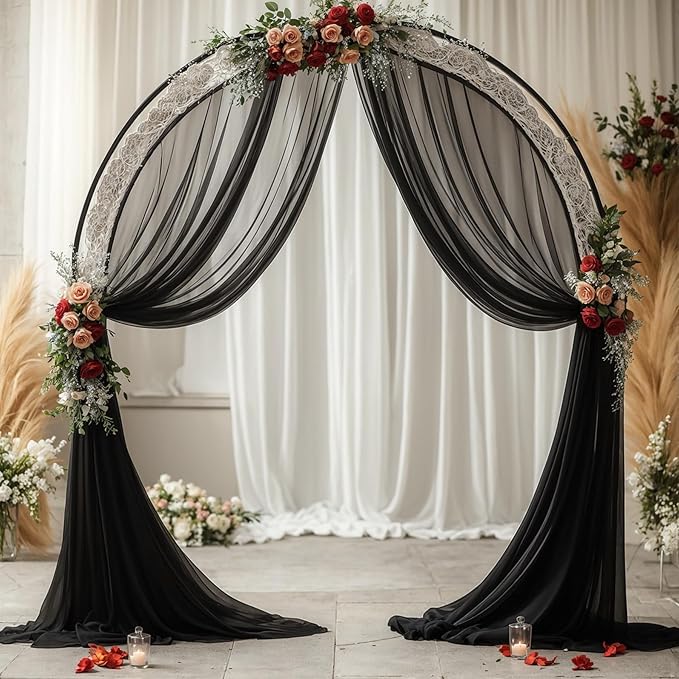 Wedding Arch Draping Fabric, 2 Panels 18FT Black Sheer Chiffon Curtain Drapes 6 - Image 8