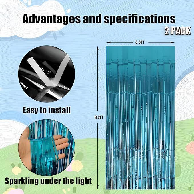 Keyali 2 Pack 3.3 * 8.3 ft Foil Curtain Metallic Tinsel Fringe Curtains Photo - Image 2