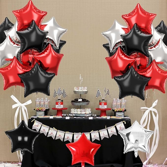 Black Red Star Balloons, 18 Inch 12Pcs Black Red and Metallic Silver Star Shape - Image 8