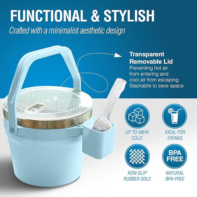 Insulated Ice Bucket with Lid & Scoop-XL Double-Walled, bar Essentials - Image 6