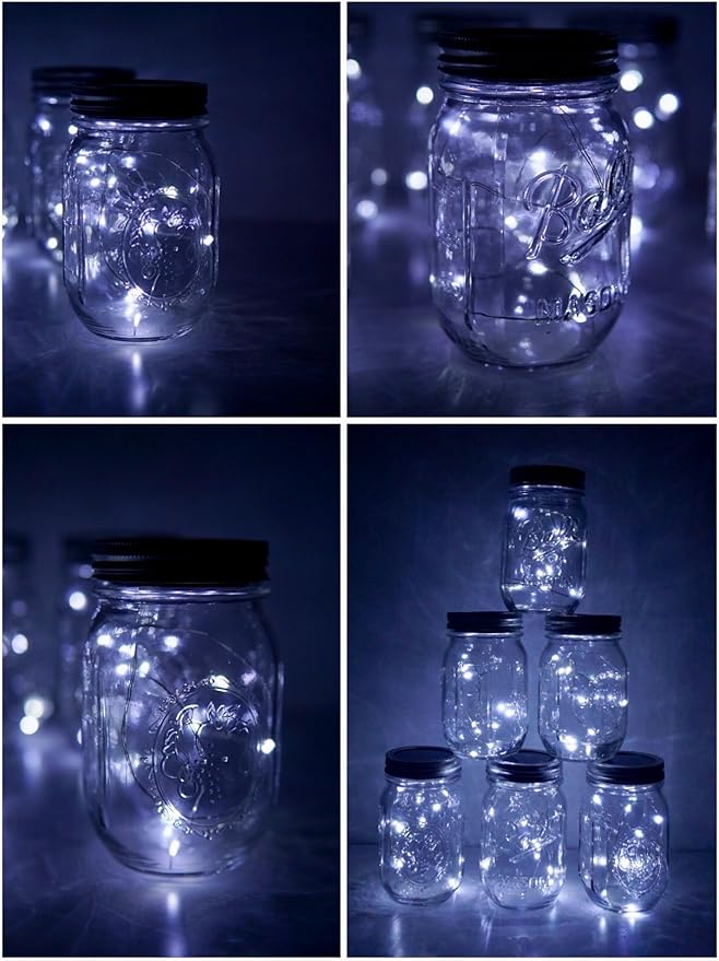 Decorman Solar Mason Jar Lid Lights, 6 Pack 20 LED Waterproof String Fairy Star - Image 5