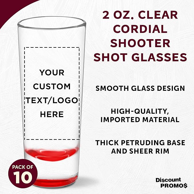 Custom Cordial Shooter Shot Glasses 2 oz. Set of 10, Personalized Bulk Pack - Image 3