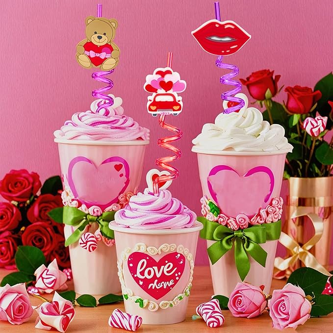 24 Valentines Reusable Party Drinking Straws Birthday Party Supplies Decorations - Image 4
