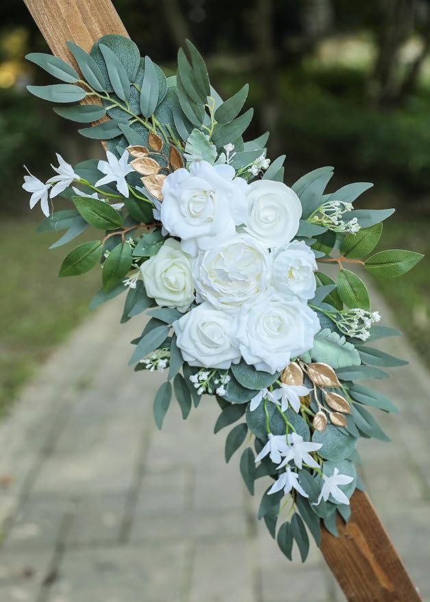 Artificial White Wedding Arch Flower Swags Set of 2 - Image 7
