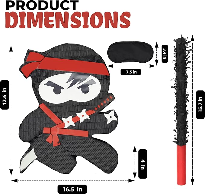 Ninja Pinatas Bundle with a Blindfold and Bat, Theme Parties - Image 2