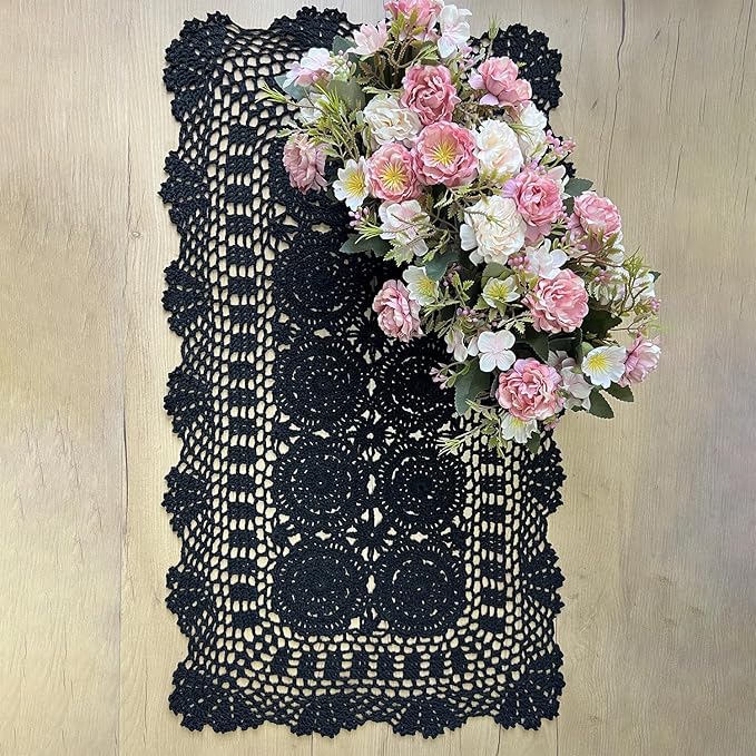 Phantomon Lace Table Runner Rectangular Table Cover Cloth Handmade Crochet - Image 2