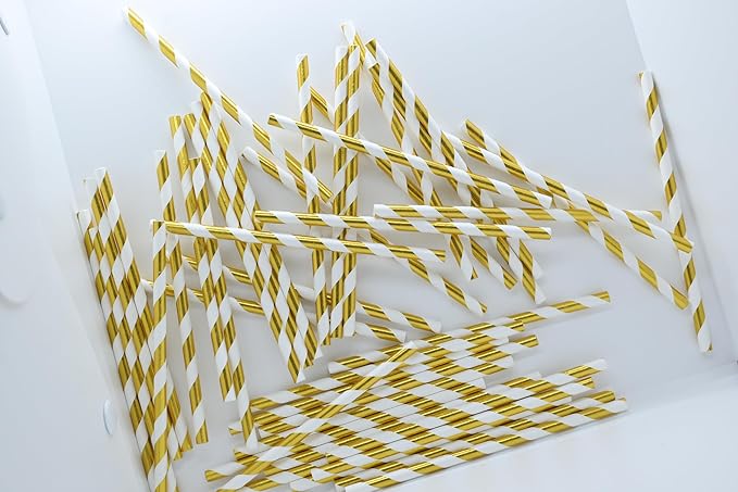 Gold White Stripe Paper Straws - Image 6