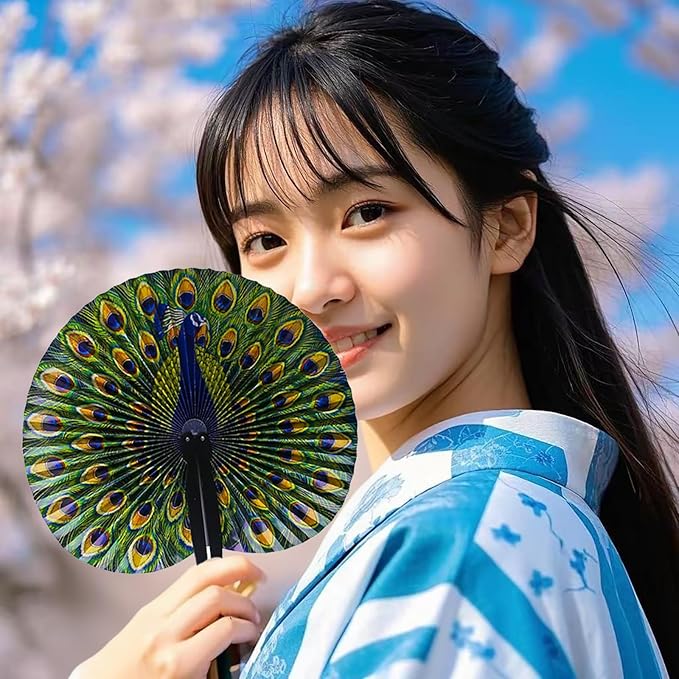 20 Pcs 10" Safari Print Peacock Fans Decorations Animal Folding Paper Hand Fans - Image 3