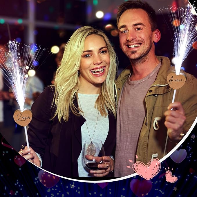 100 Pcs Wedding Sparklers Heart Shaped LED Glow Sticks Fiber Optic Wands Light - Image 5